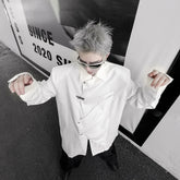 Hearujoy Korean Spring Streetwear Men's Shirts Irregular Korean Chic Metal Shoulder Pad Long Sleeve Shirt Versatile Casual Top